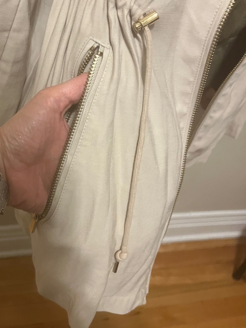 Zara Light Beige Zip-Front Drawstring Utility Jacket - Picture 3 of 14
